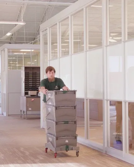 Moving Crates in Office Building